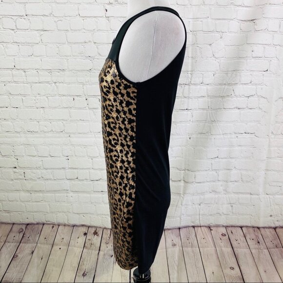 Sequins Mini Dress Metal Gold Black Tiger Print - Picture 4 of 9